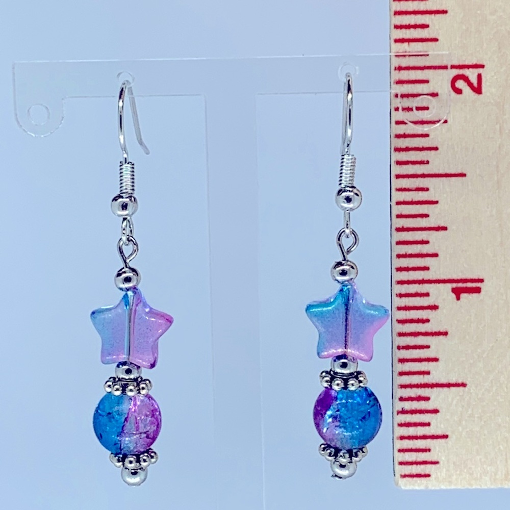 Beaded Glass Star Dangle Earrings - Picture 2 of 3
